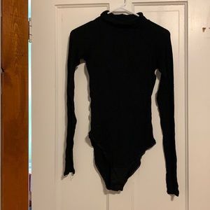 Free people black title neck long sleeve body suit